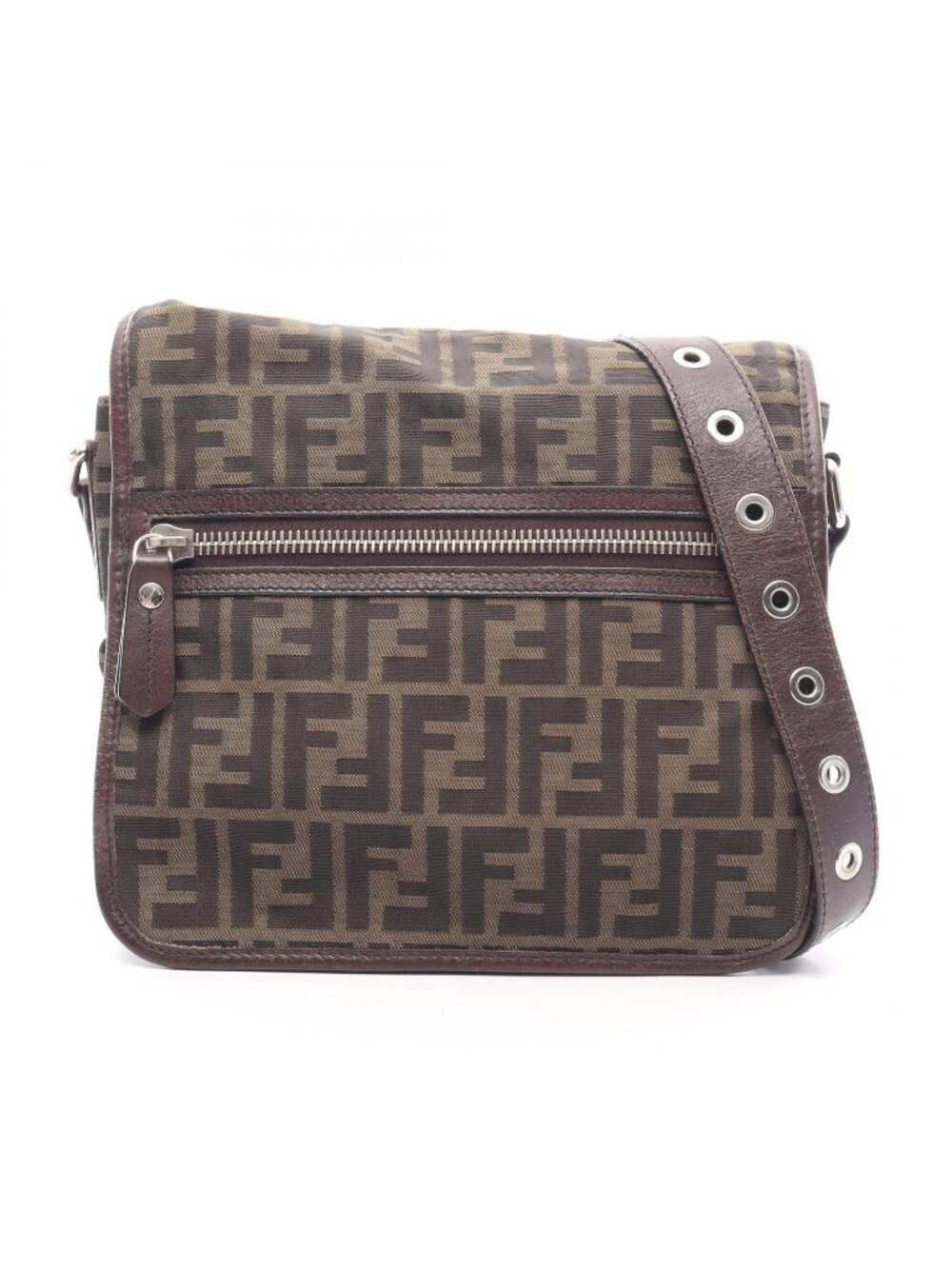 Fendi Shoulder Bag Zucca Black Khaki Canvas Leather